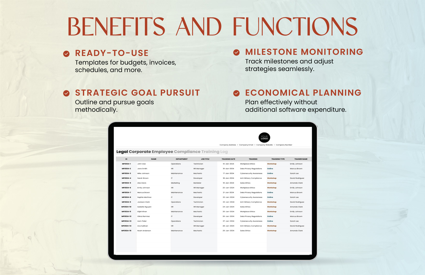 Legal Corporate Employee Compliance Training Log Template