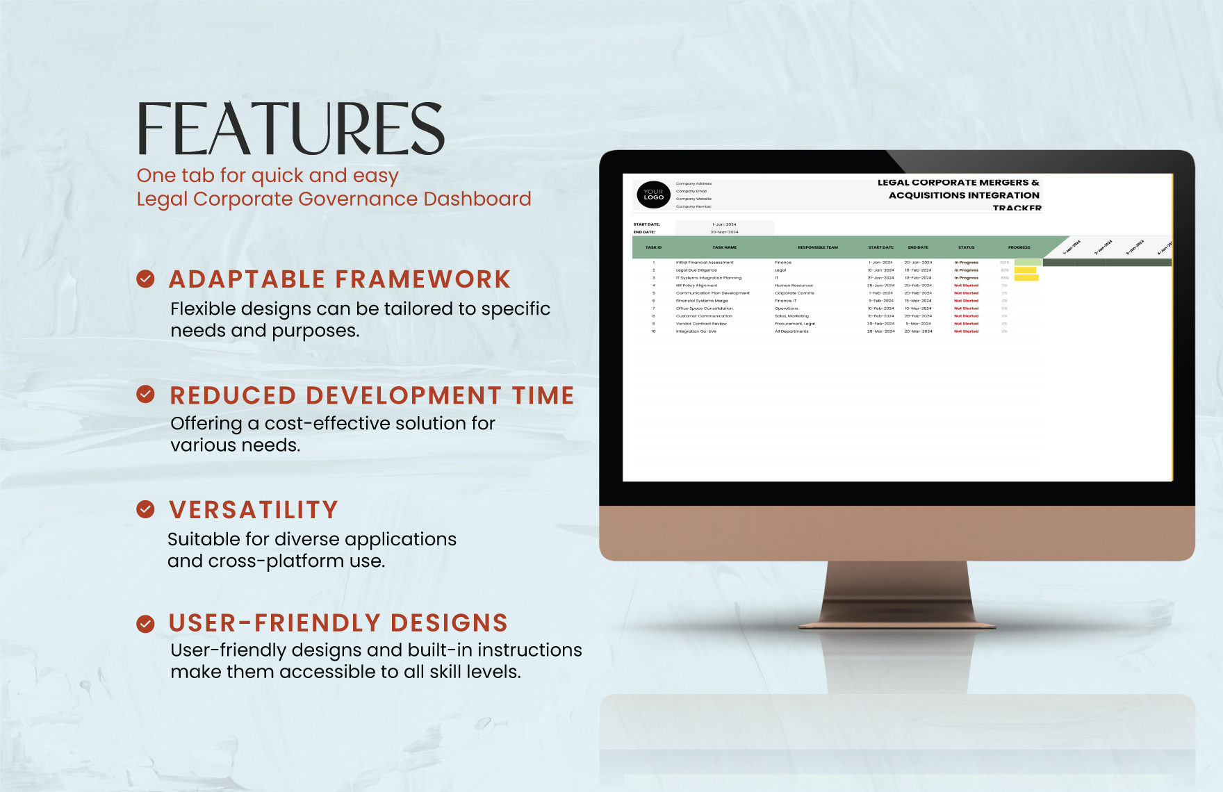 Legal Corporate Mergers & Acquisitions Integration Tracker Template