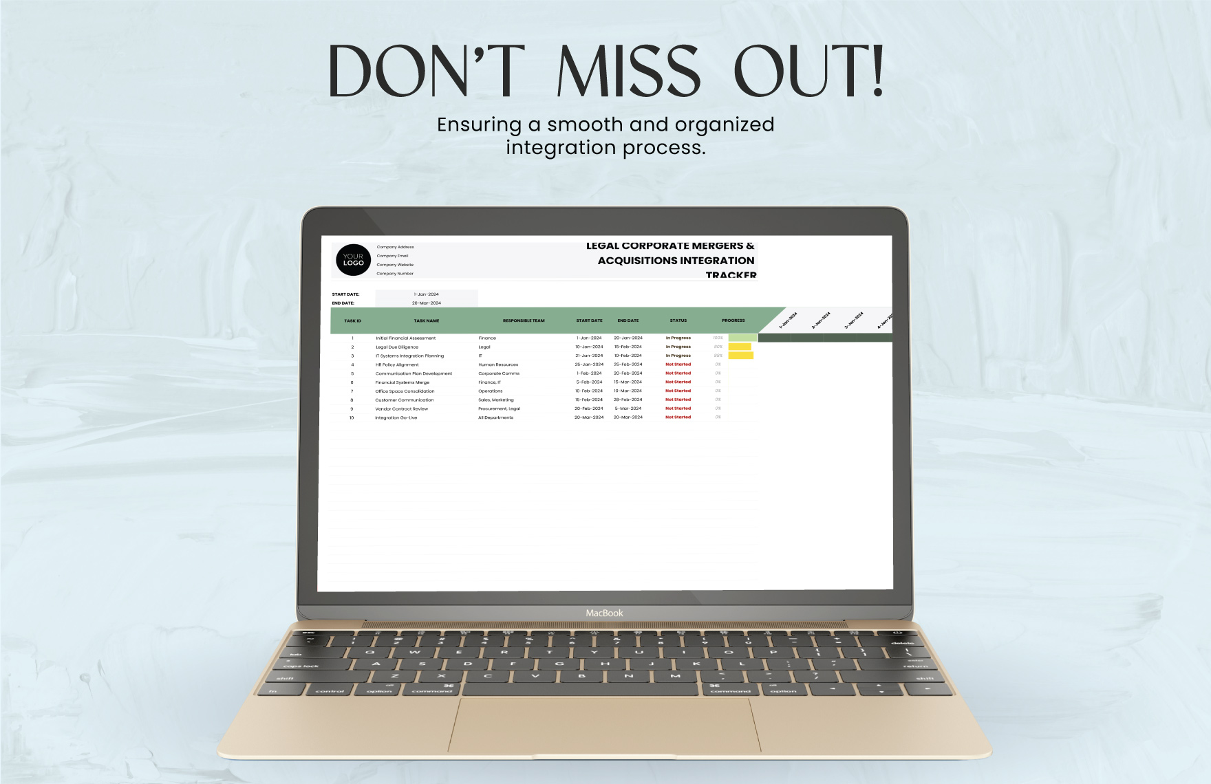 Legal Corporate Mergers & Acquisitions Integration Tracker Template
