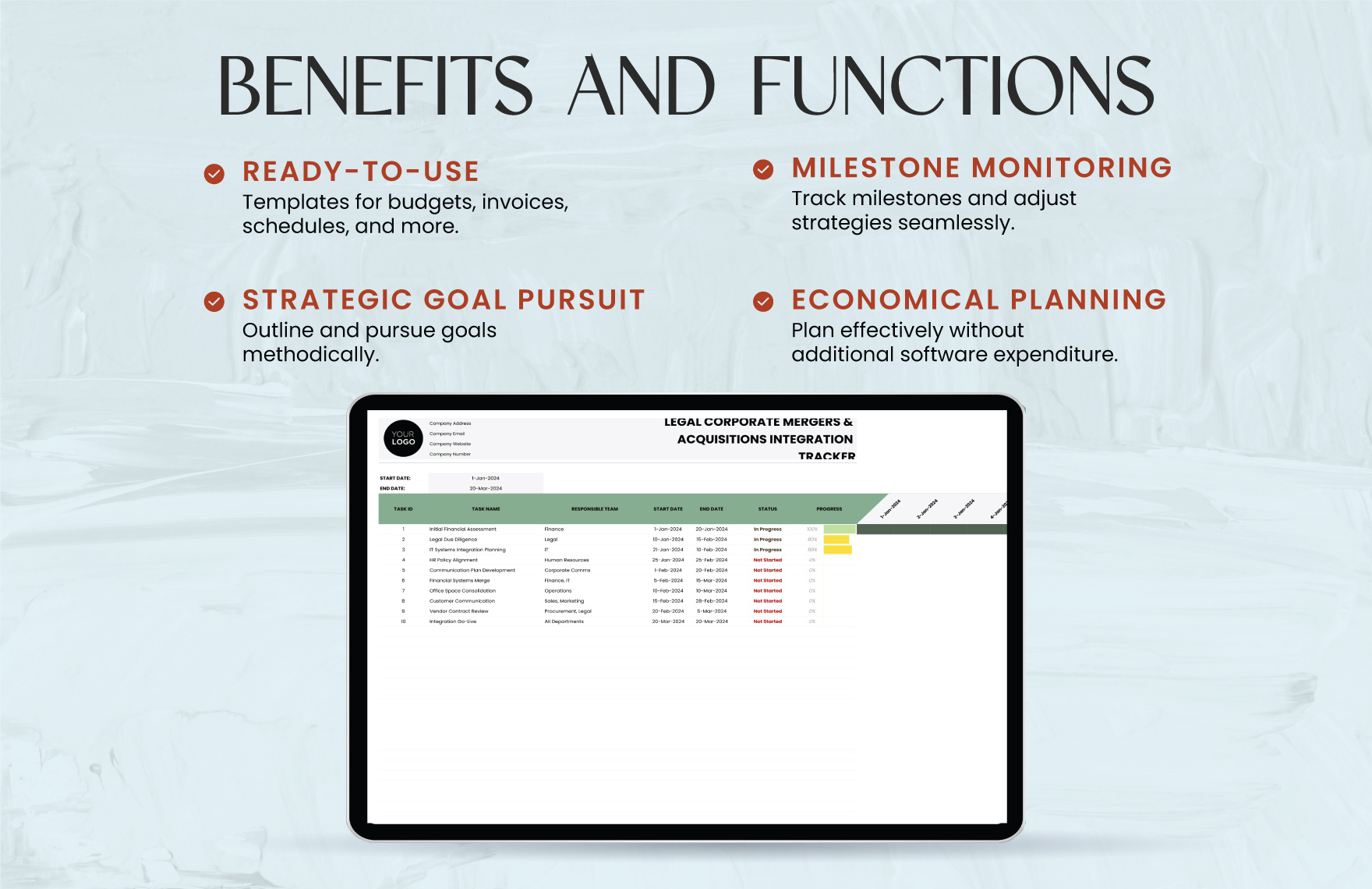 Legal Corporate Mergers & Acquisitions Integration Tracker Template