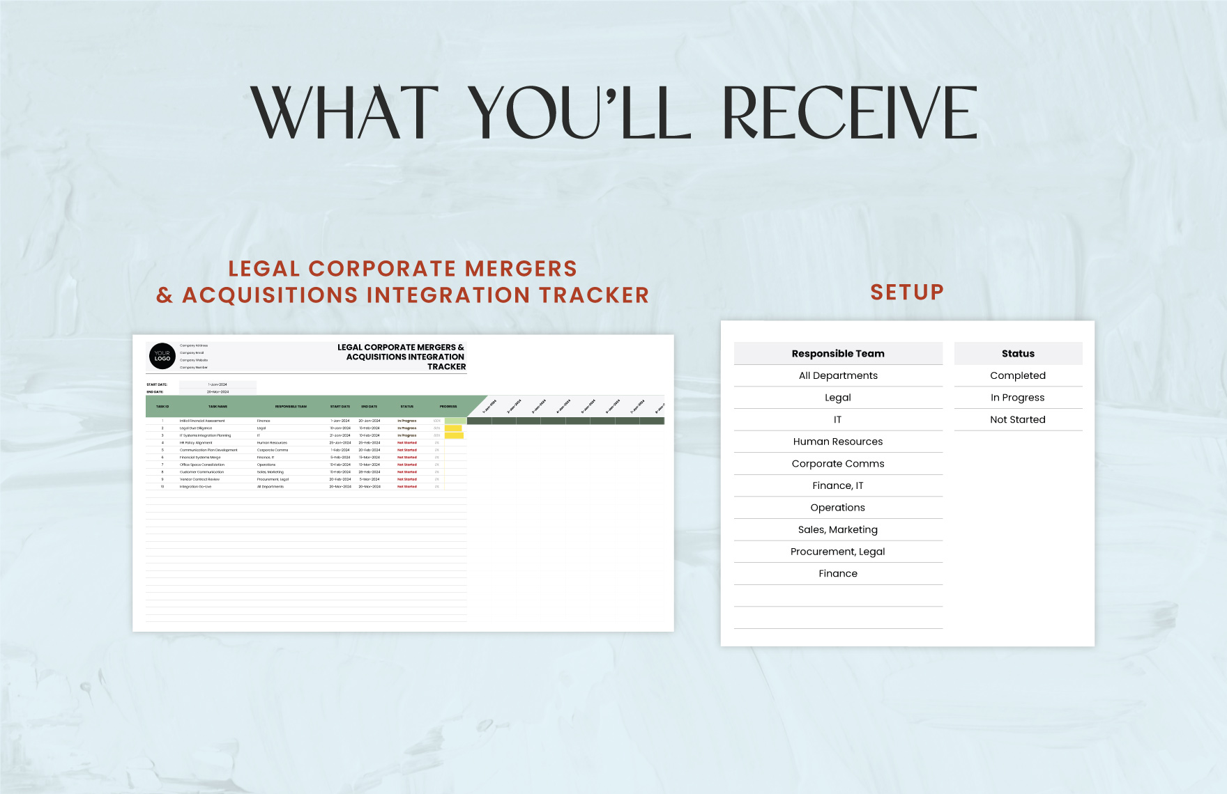 Legal Corporate Mergers & Acquisitions Integration Tracker Template