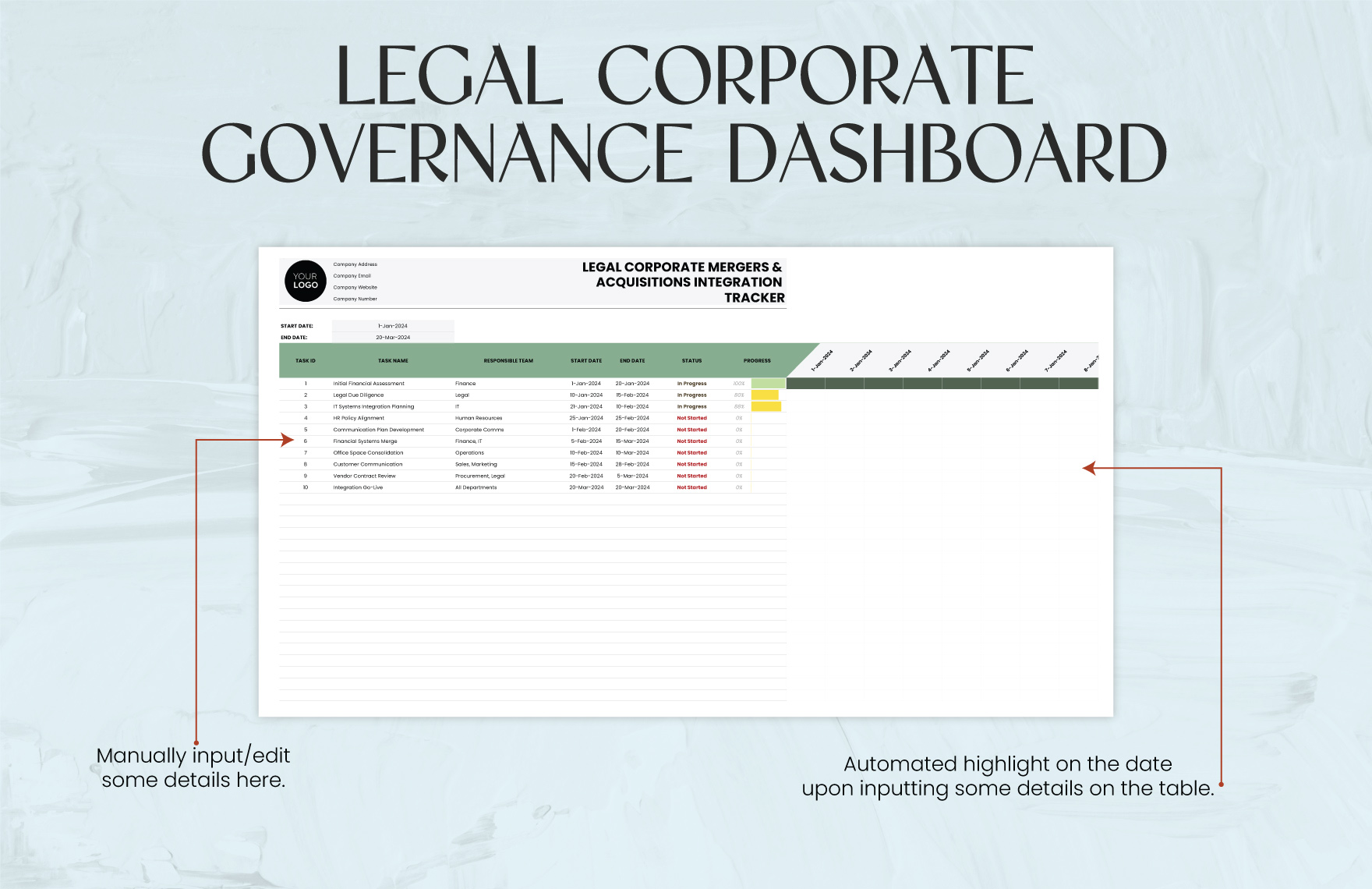 Legal Corporate Mergers & Acquisitions Integration Tracker Template