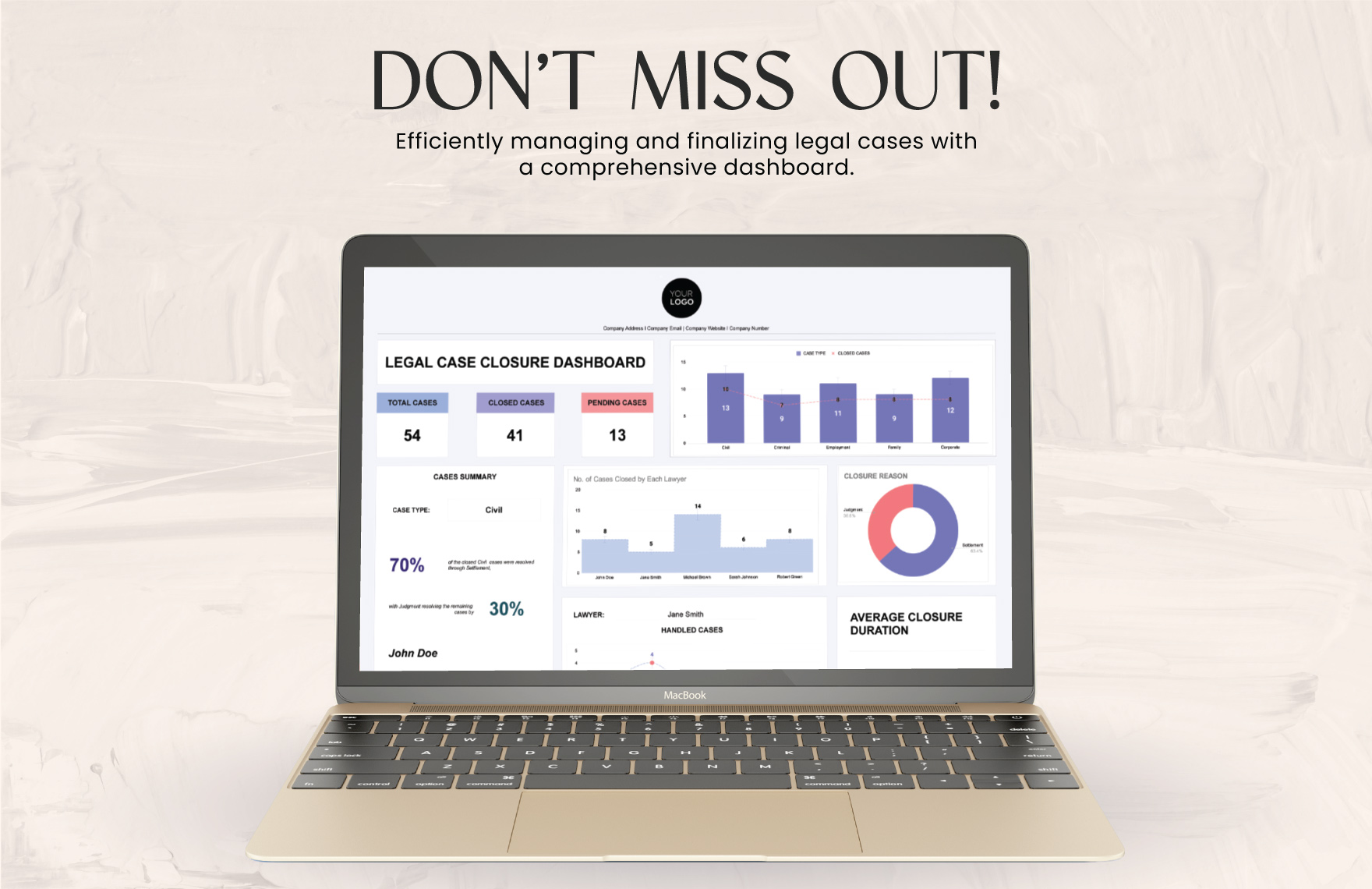 Legal Case Closure Dashboard Template