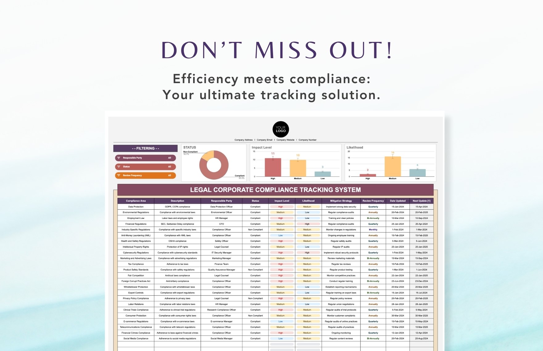 Legal Corporate Compliance Tracking System Template