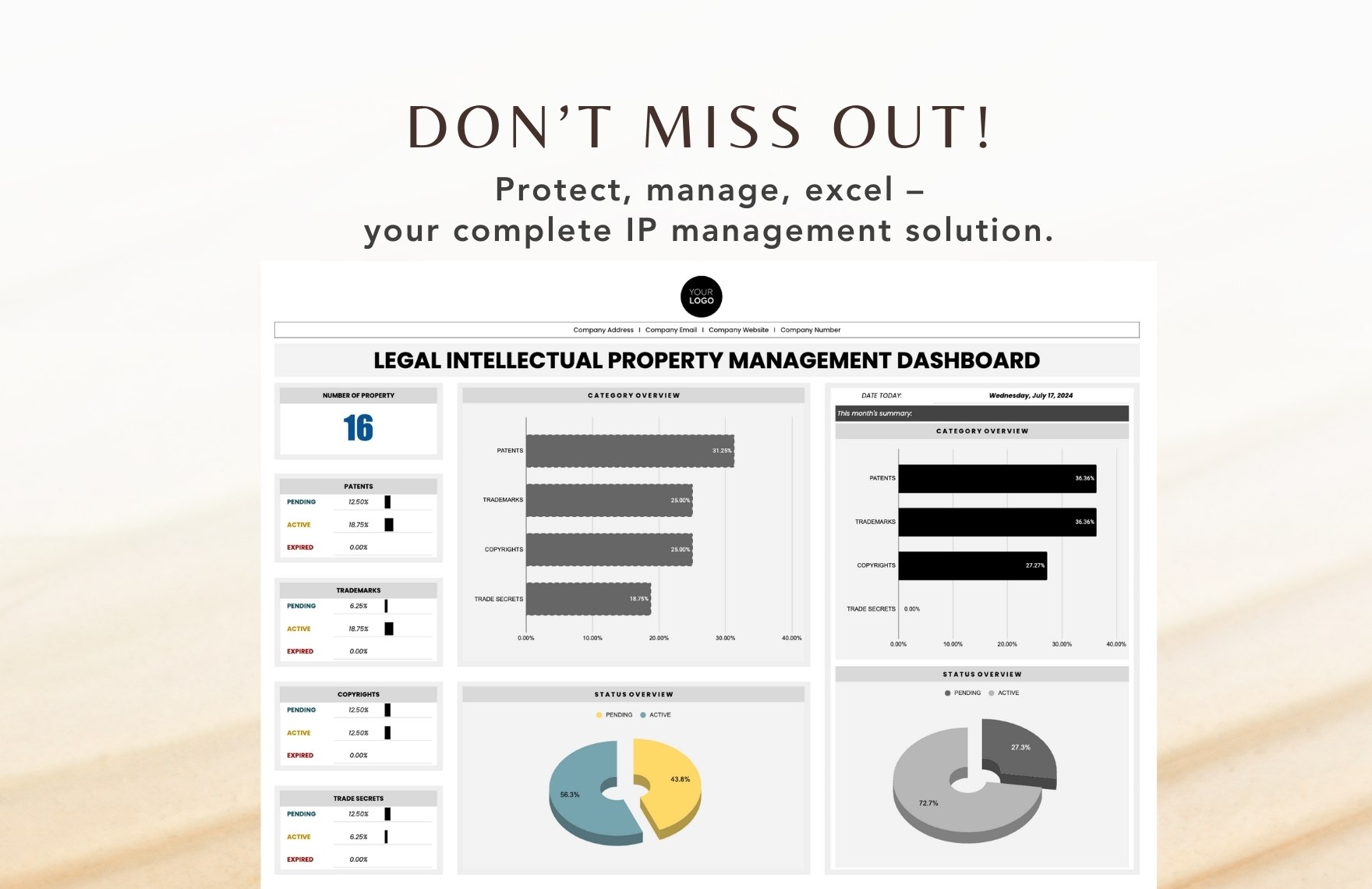 Legal Intellectual Property Management Dashboard Template