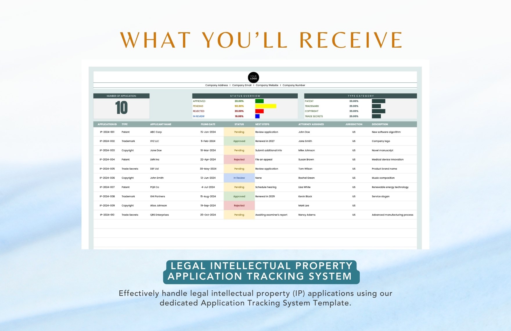 Legal Intellectual Property Application Tracking System Template