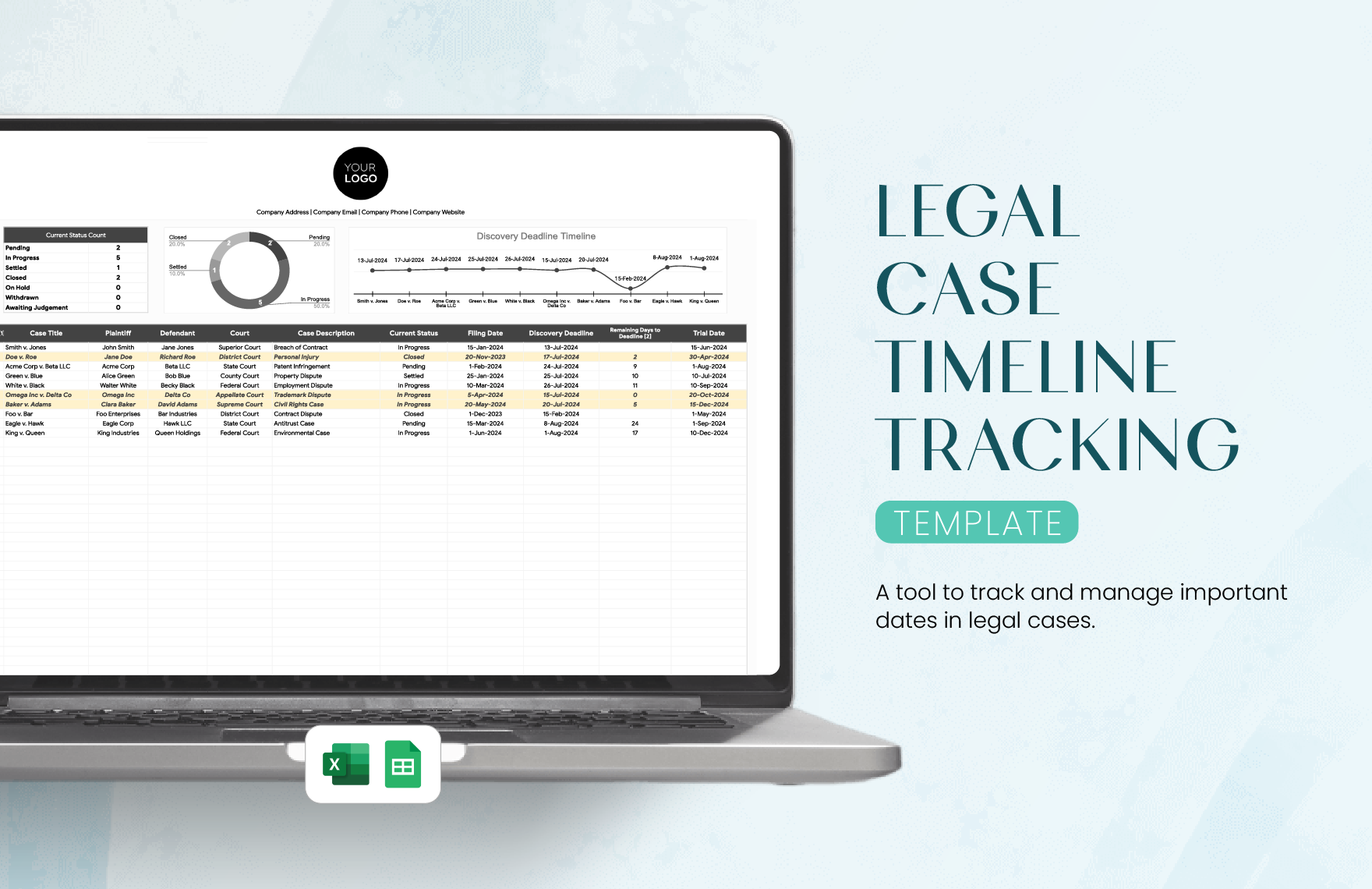 Legal Case Timeline Tracking Template in Excel, Google Sheets