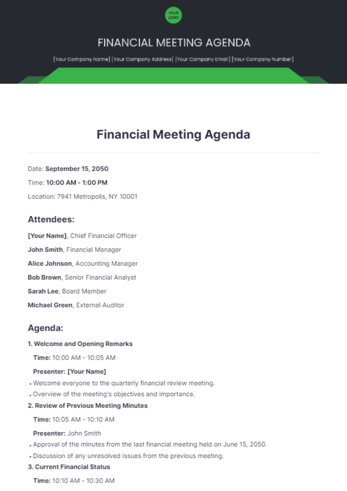 Financial Meeting Agenda Template - Edit Online & Download