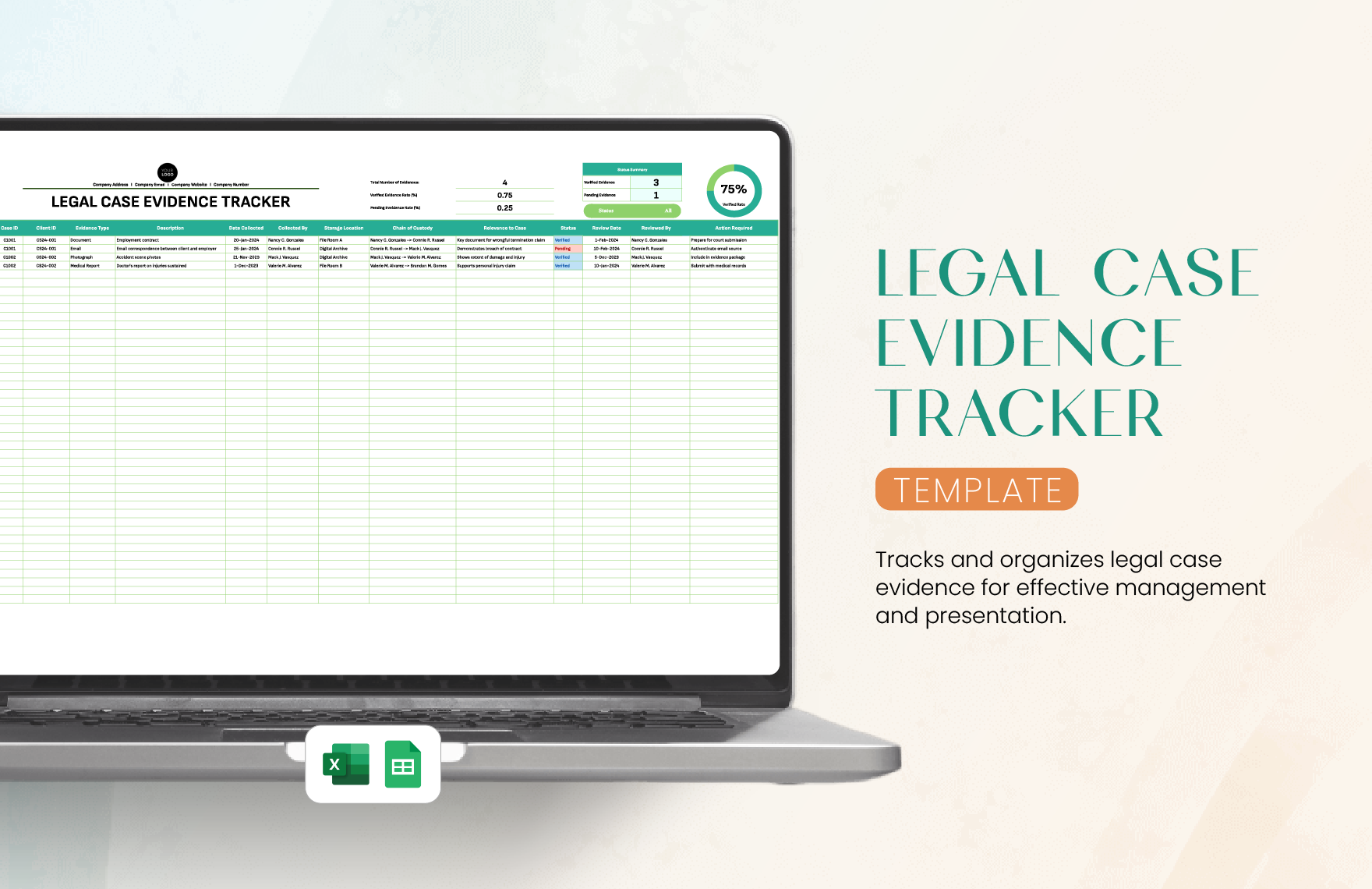Legal Case Evidence Tracker Template in Excel, Google Sheets
