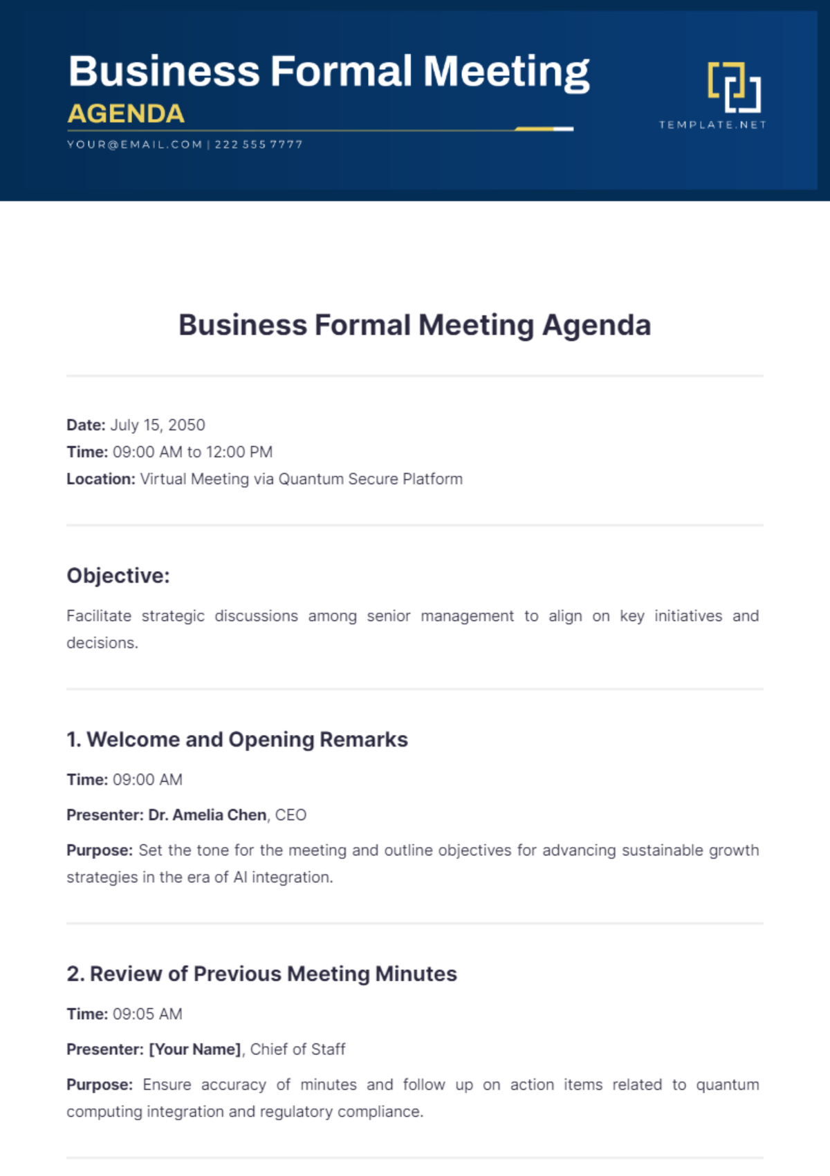 Business Formal Meeting Agenda Template - Edit Online & Download