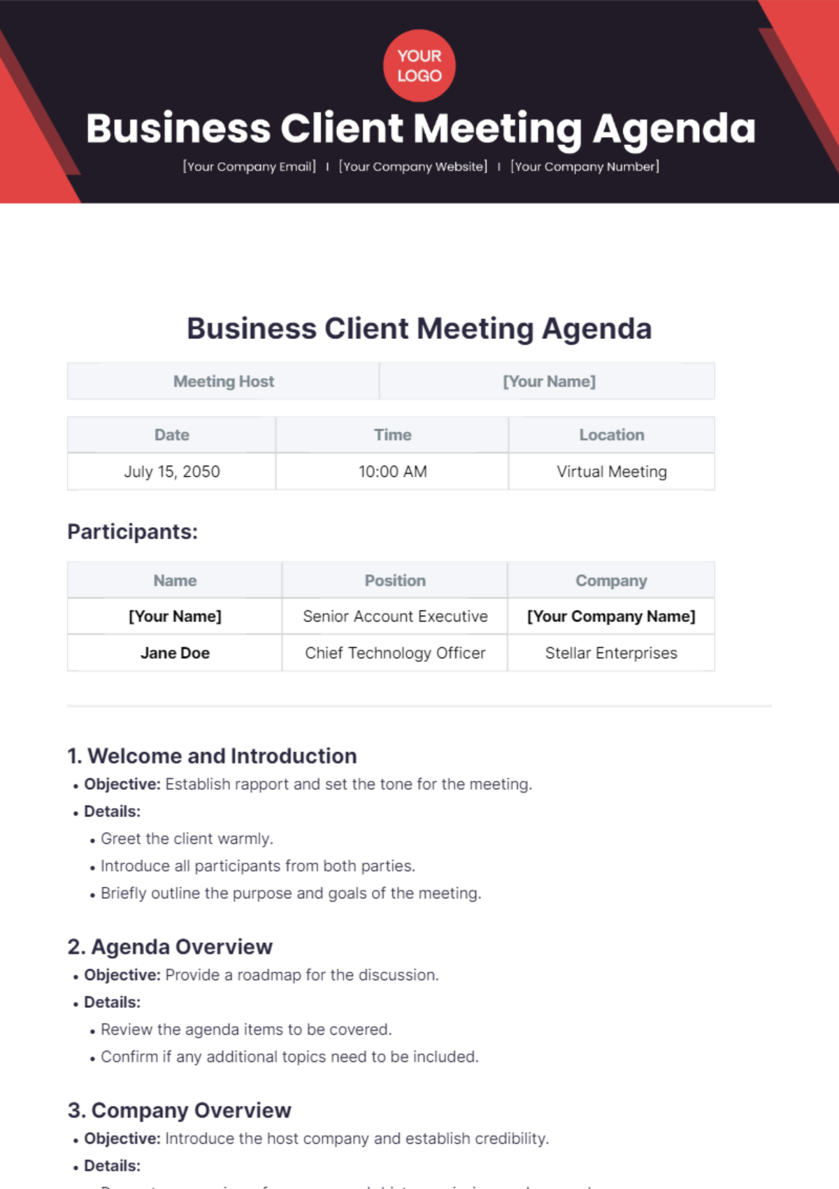 Business Client Meeting Agenda Template - Edit Online & Download