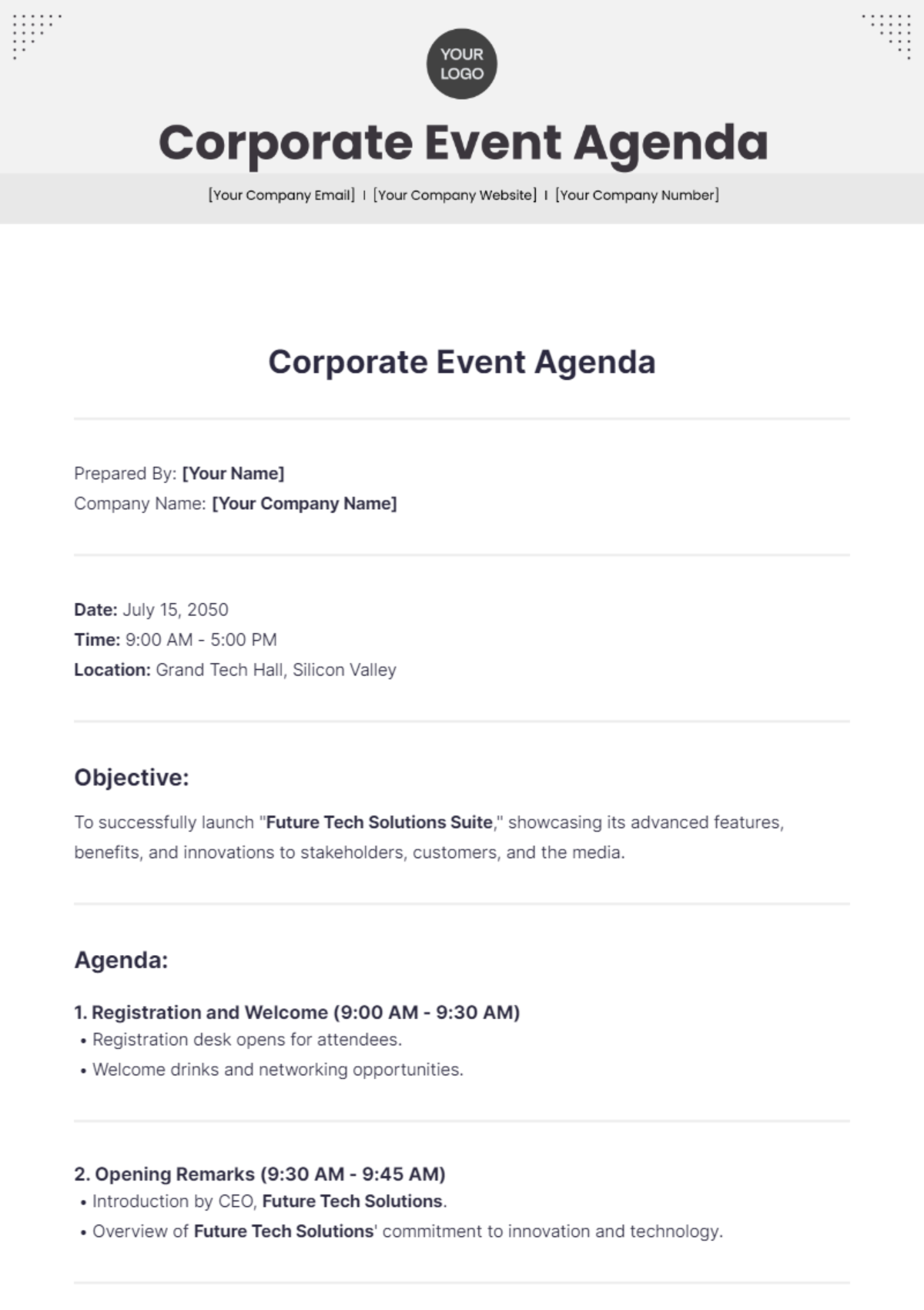 Corporate Event Agenda Template - Edit Online & Download