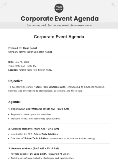 Free Corporate Event Agenda Template to Edit Online