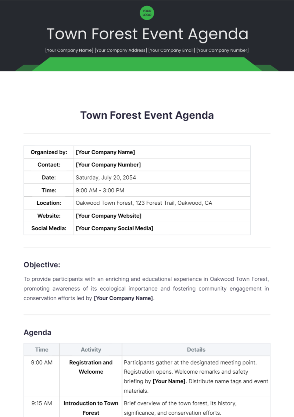 Town Forest Event Agenda Template - Edit Online & Download