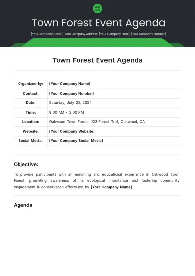Free Town Forest Event Agenda Template to Edit Online