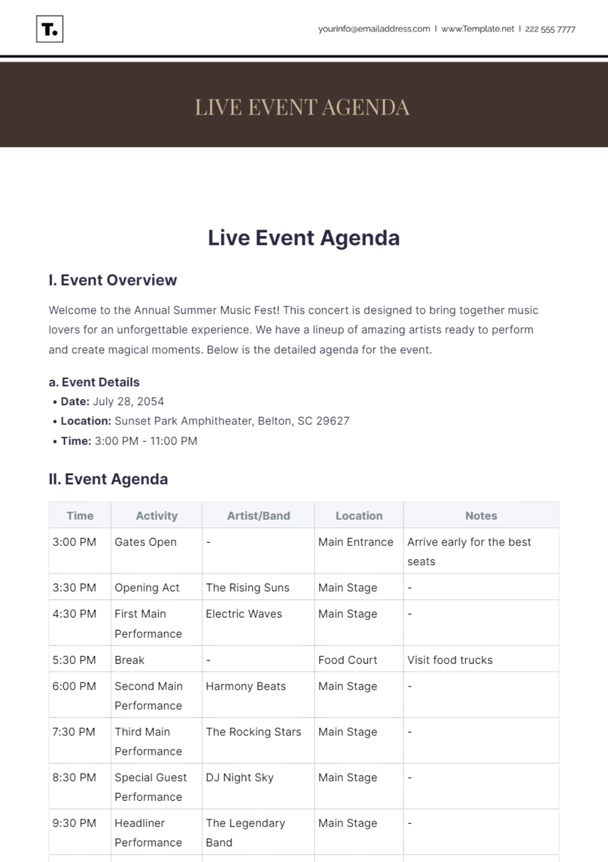 Live Event Agenda Template - Edit Online & Download