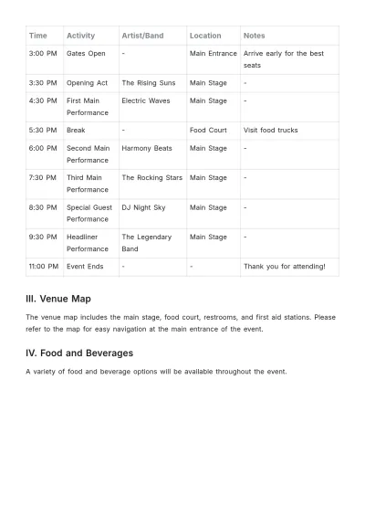 Free Live Event Agenda Template to Edit Online