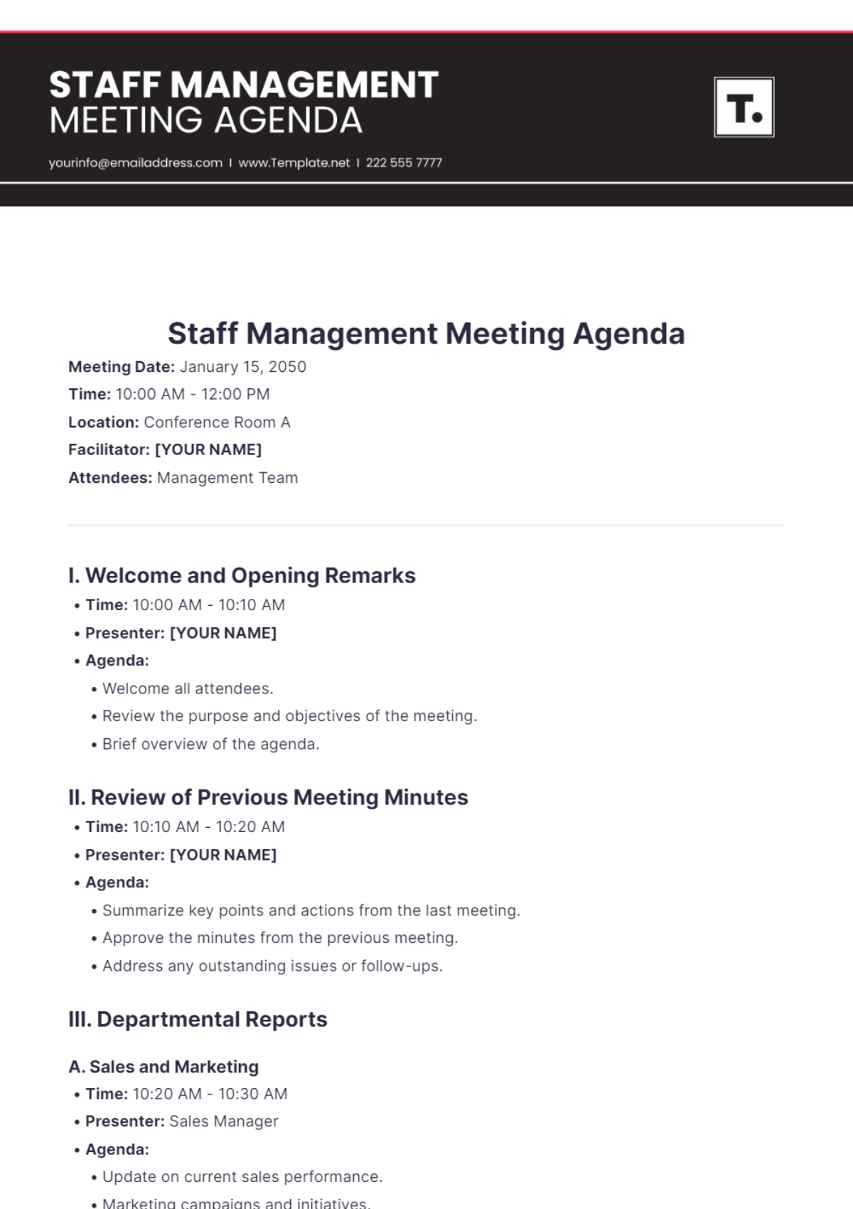 Staff Management Meeting Agenda Template - Edit Online & Download