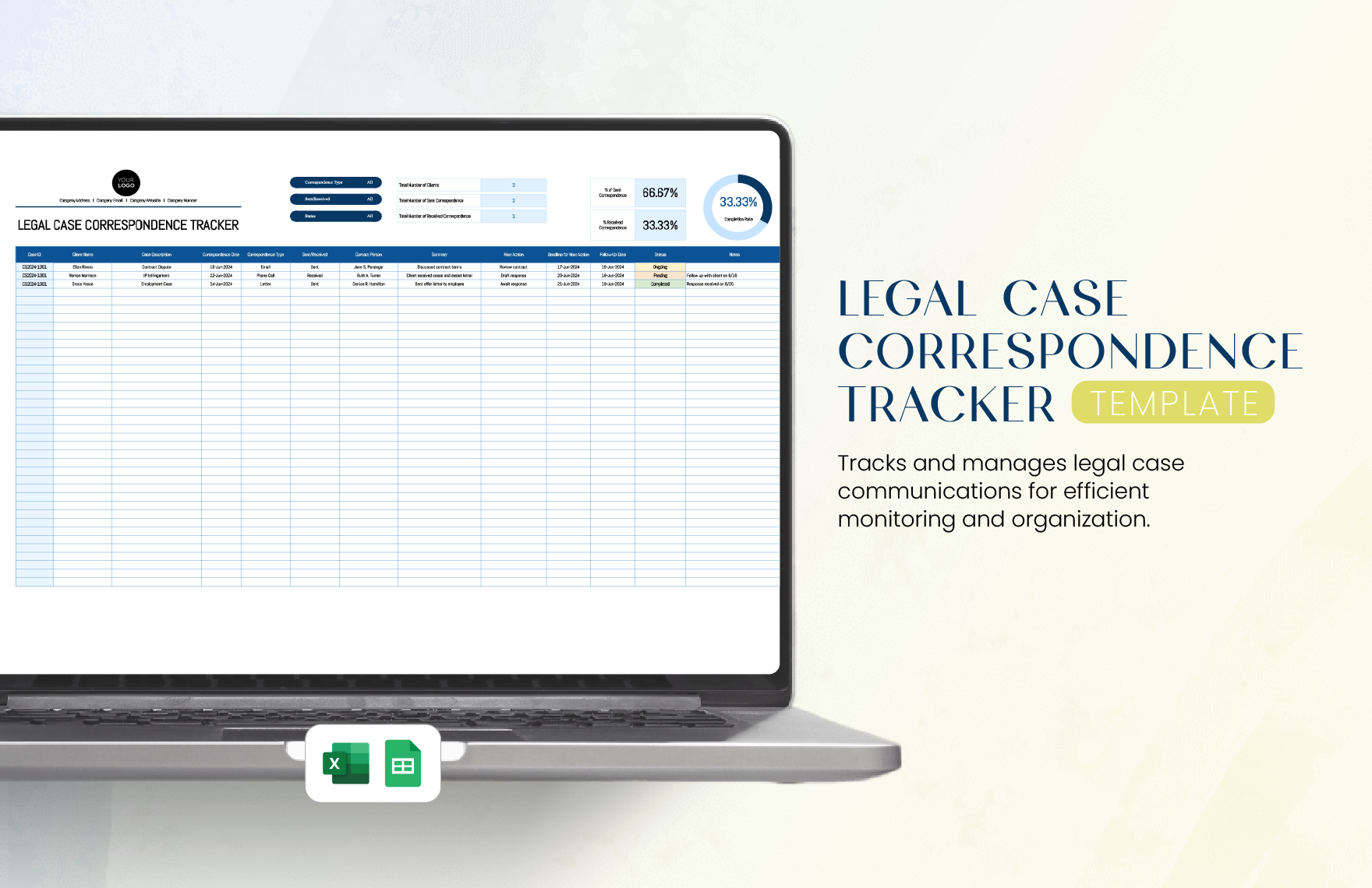 Legal Case Correspondence Tracker Template in Excel, Google Sheets