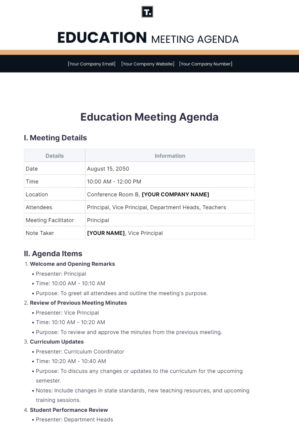 Education Meeting Agenda Template - Edit Online & Download