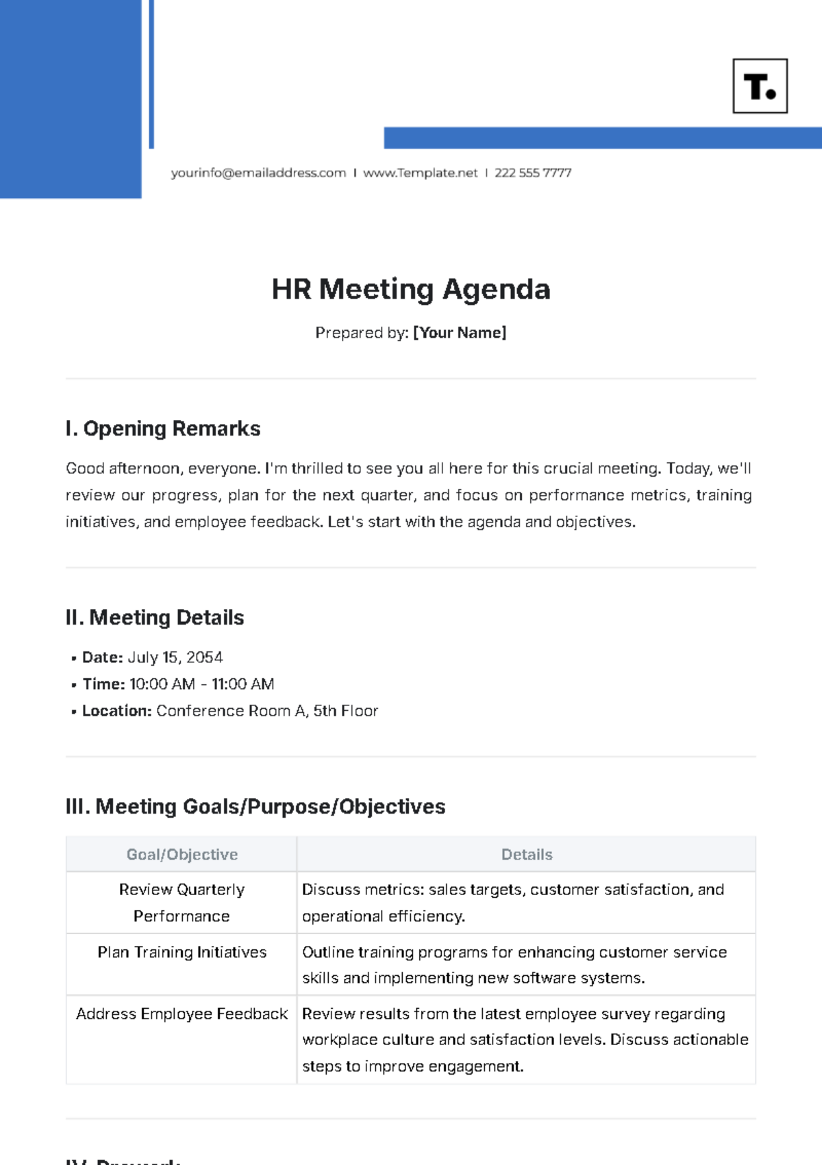 HR Meeting Agenda Template - Edit Online & Download