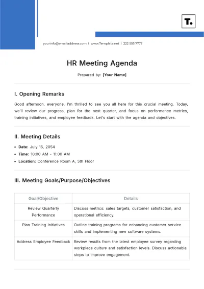 Free HR Meeting Agenda Template to Edit Online
