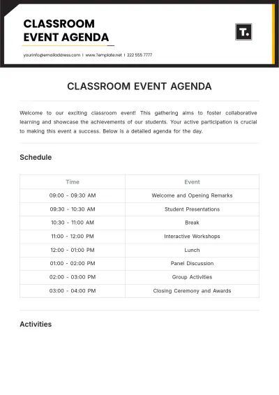 Free Classroom Event Agenda Template to Edit Online