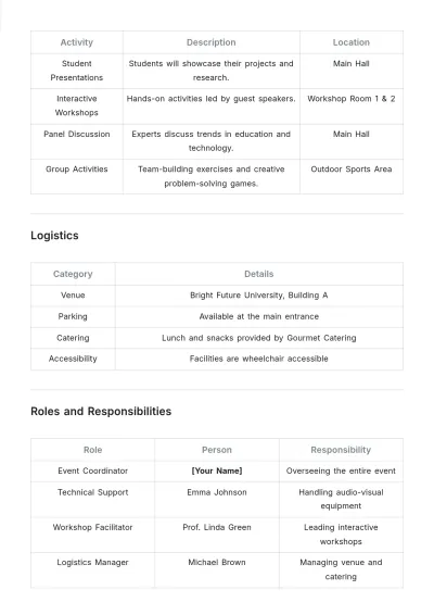 Free Classroom Event Agenda Template to Edit Online
