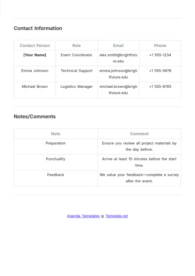 Free Classroom Event Agenda Template to Edit Online