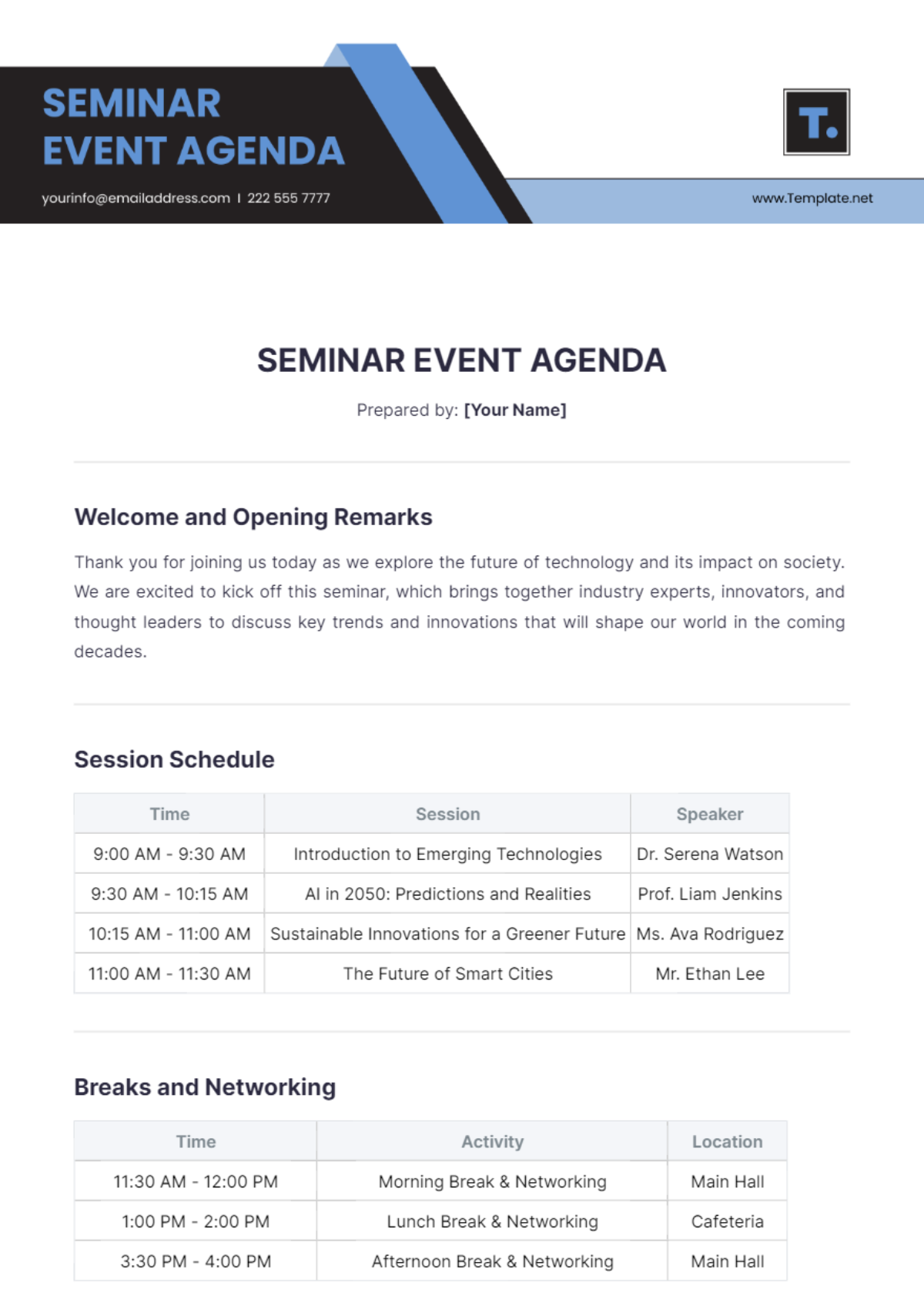 Seminar Event Agenda Template - Edit Online & Download