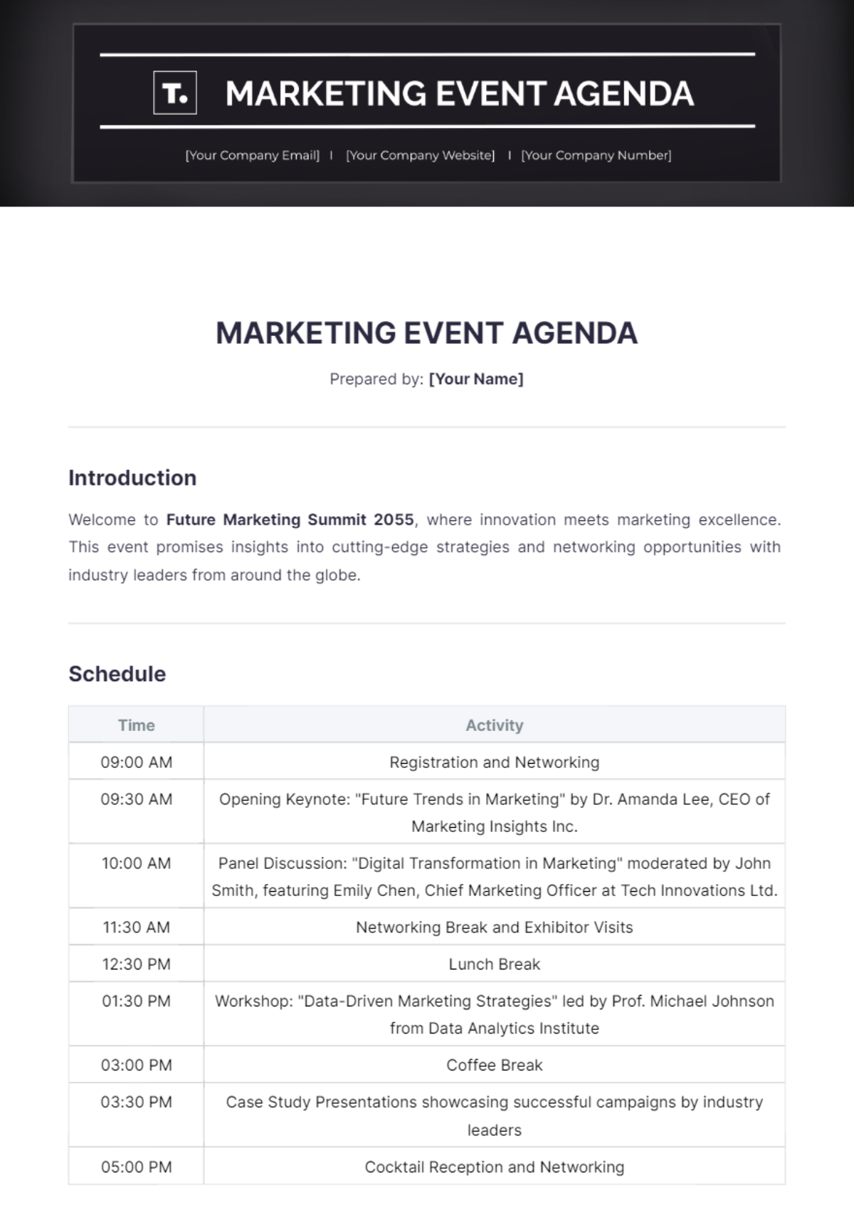 Marketing Event Agenda Template - Edit Online & Download