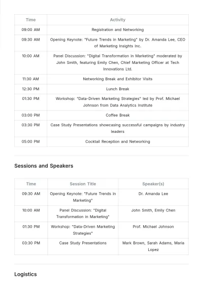 Free Marketing Event Agenda Template to Edit Online
