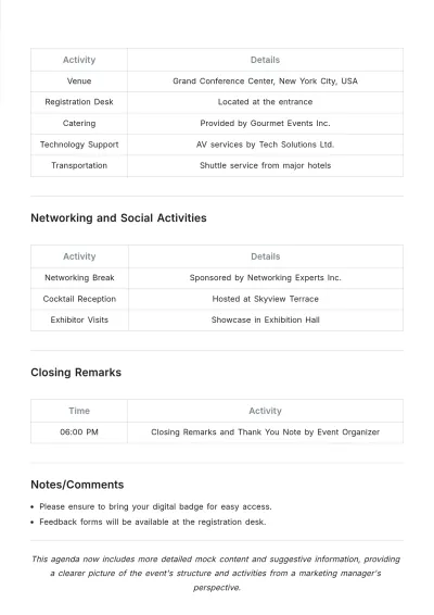 Free Marketing Event Agenda Template to Edit Online