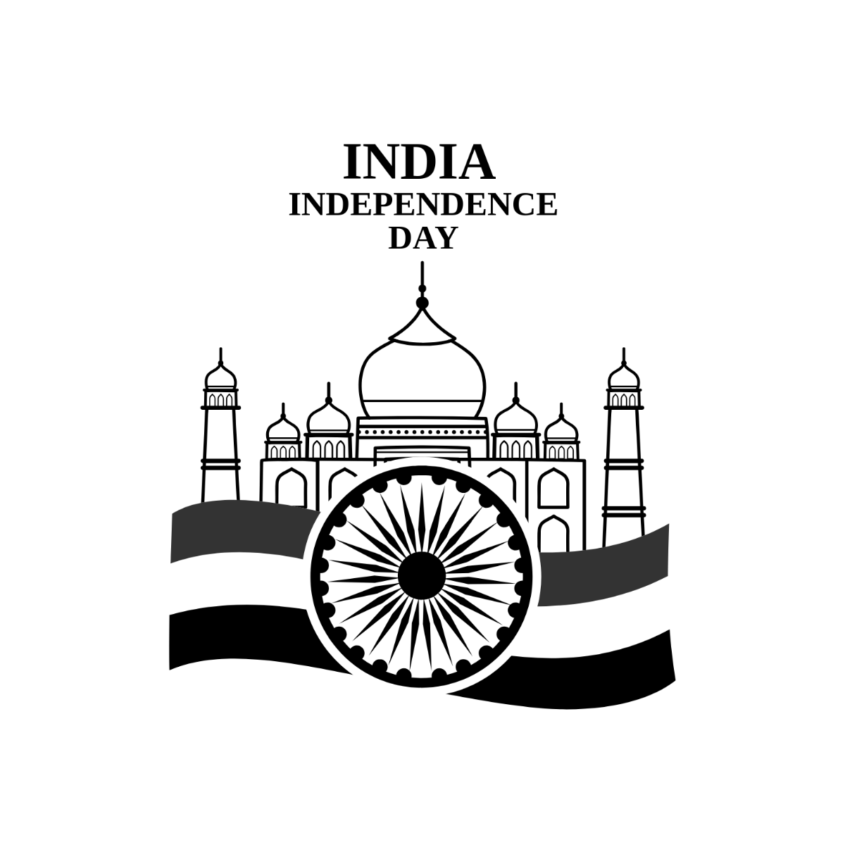 India Independence Day Black And White Clipart