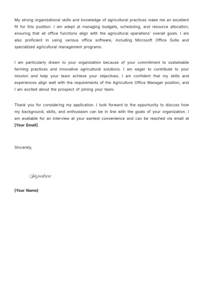 Free Agriculture Office Manager Cover Letter to Edit Online
