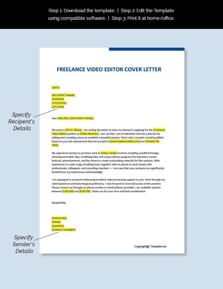 Freelance Video Editor Cover Letter