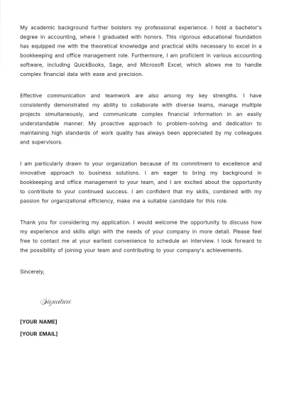 Free Bookkeeper Office Manager Cover Letter to Edit Online