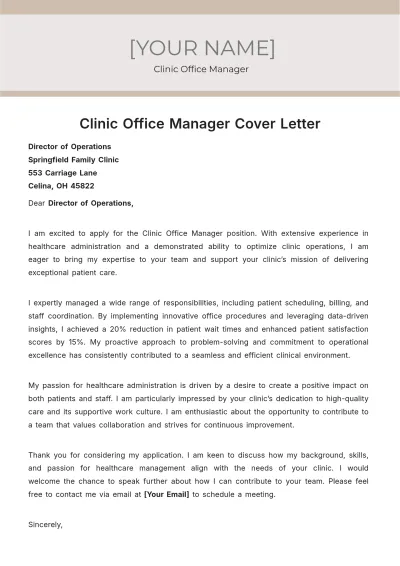 Free Clinic Office Manager Cover Letter to Edit Online
