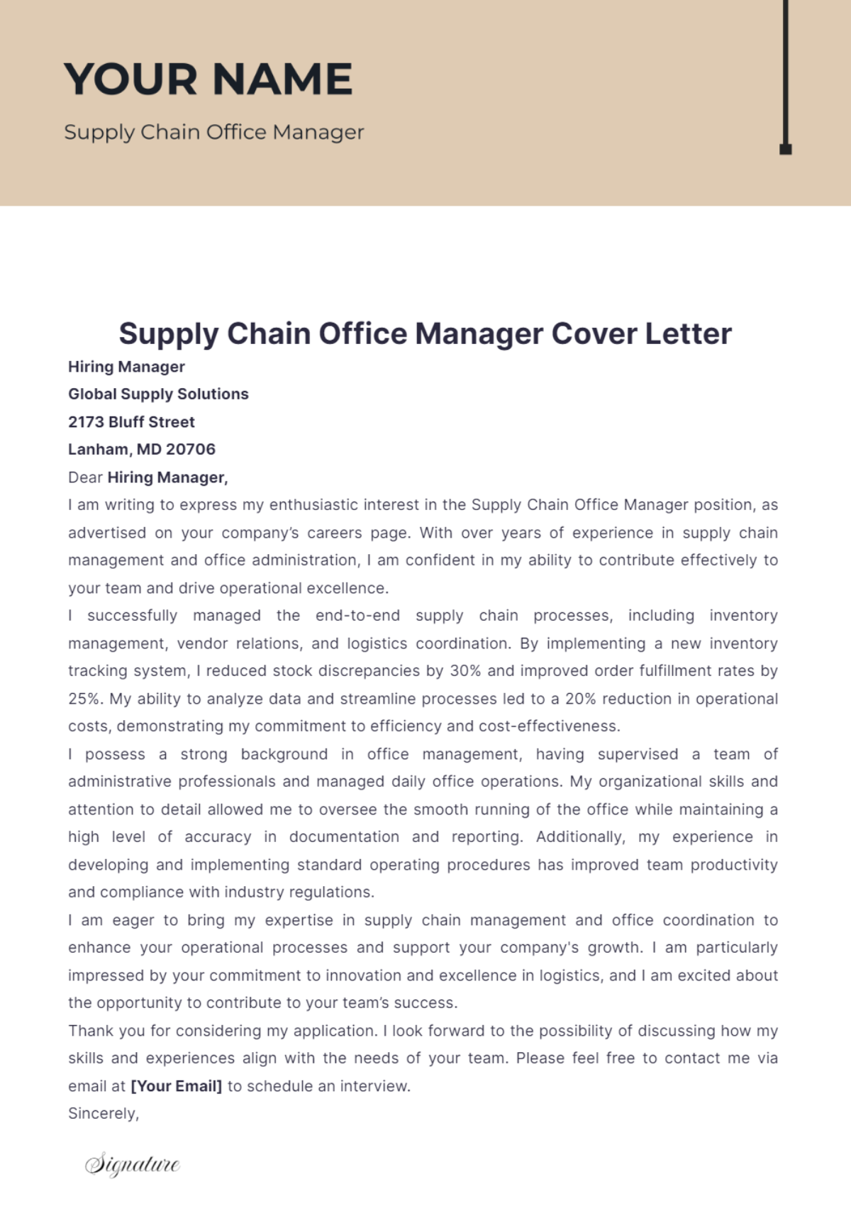 Free Supply Chain Office Manager Cover Letter Template