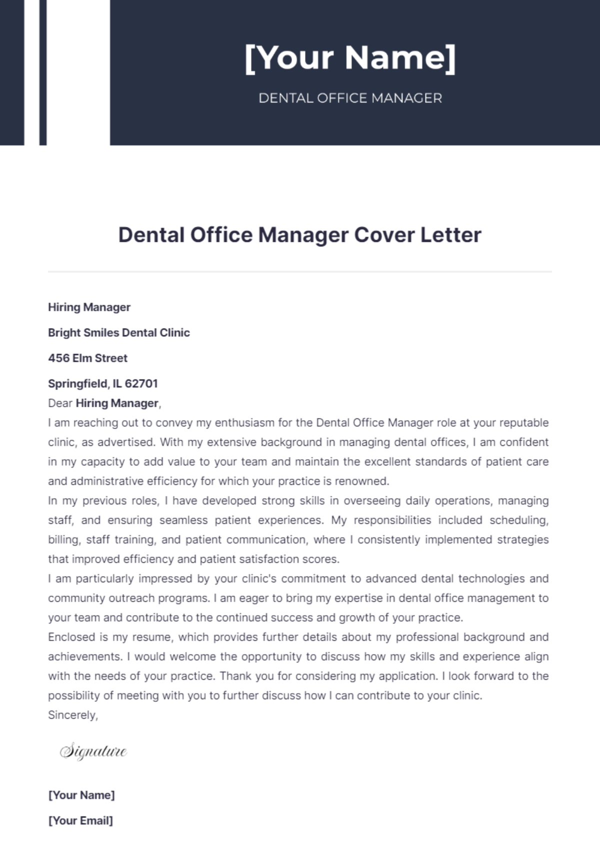 Dental Office Manager Cover Letter - Edit Online & Download