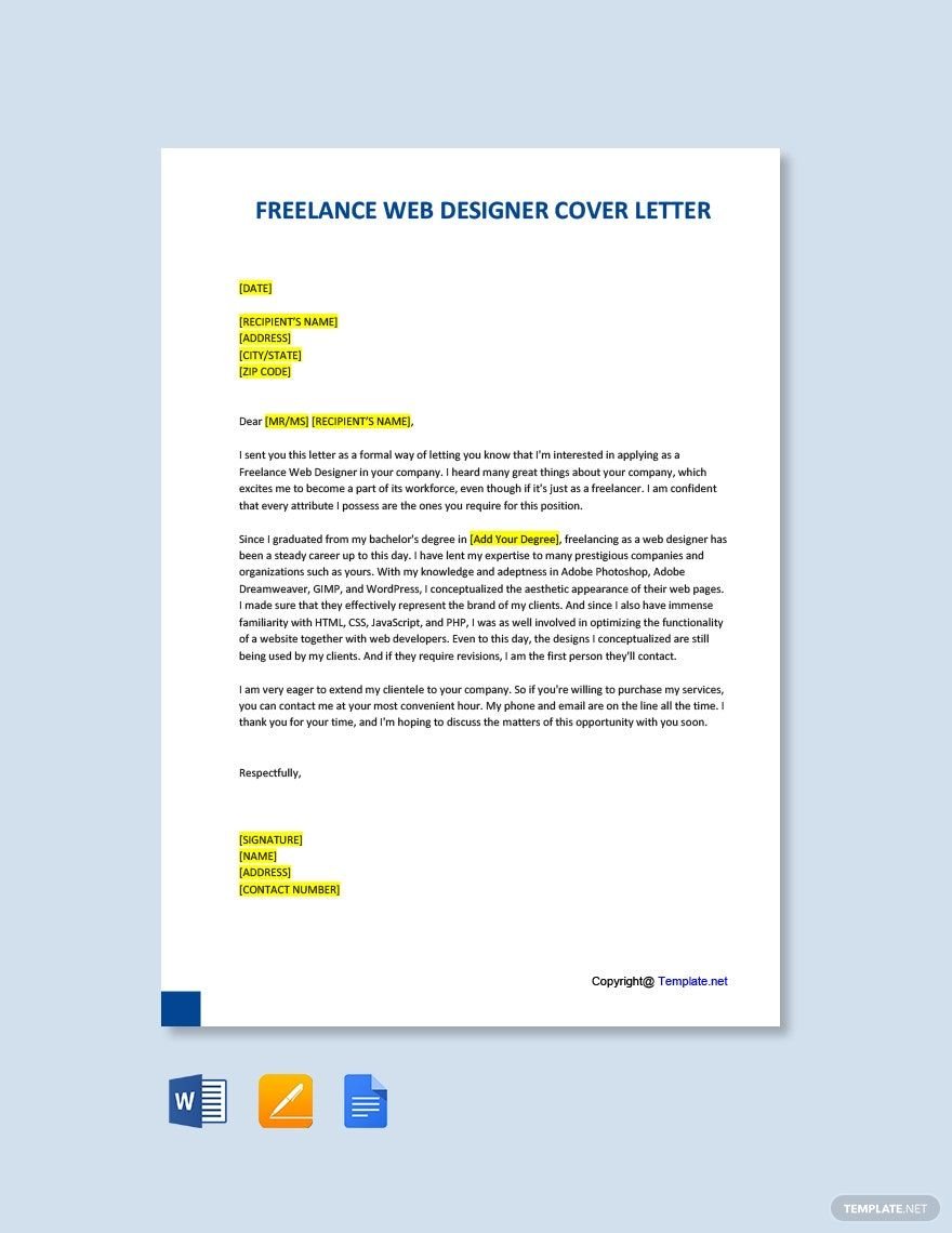 Freelance Web Designer Cover Letter Template