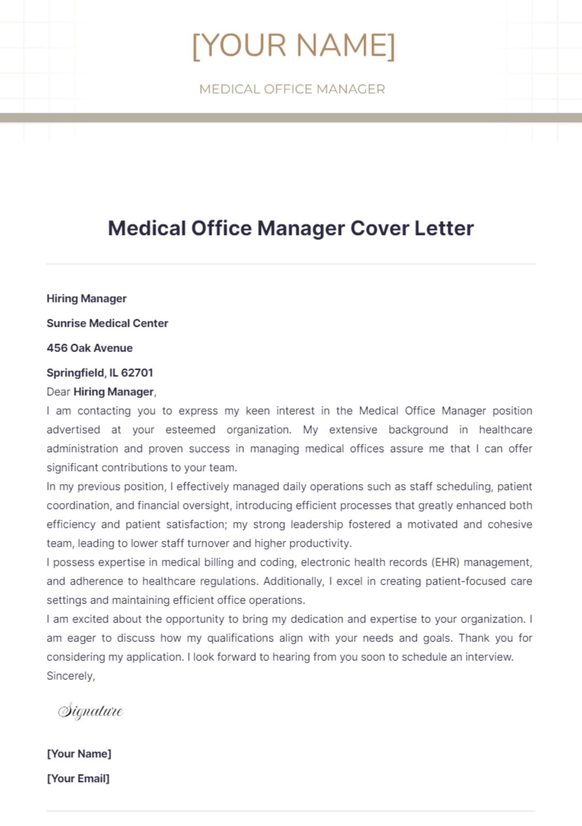 Medical Office Manager Cover Letter - Edit Online & Download