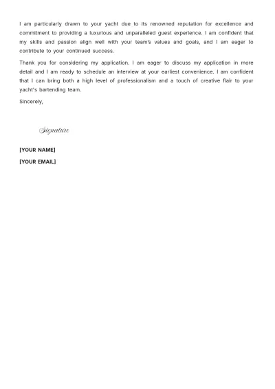 Free Yacht Bartender Cover Letter to Edit Online