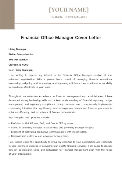 Free Financial Office Manager Cover Letter to Edit Online