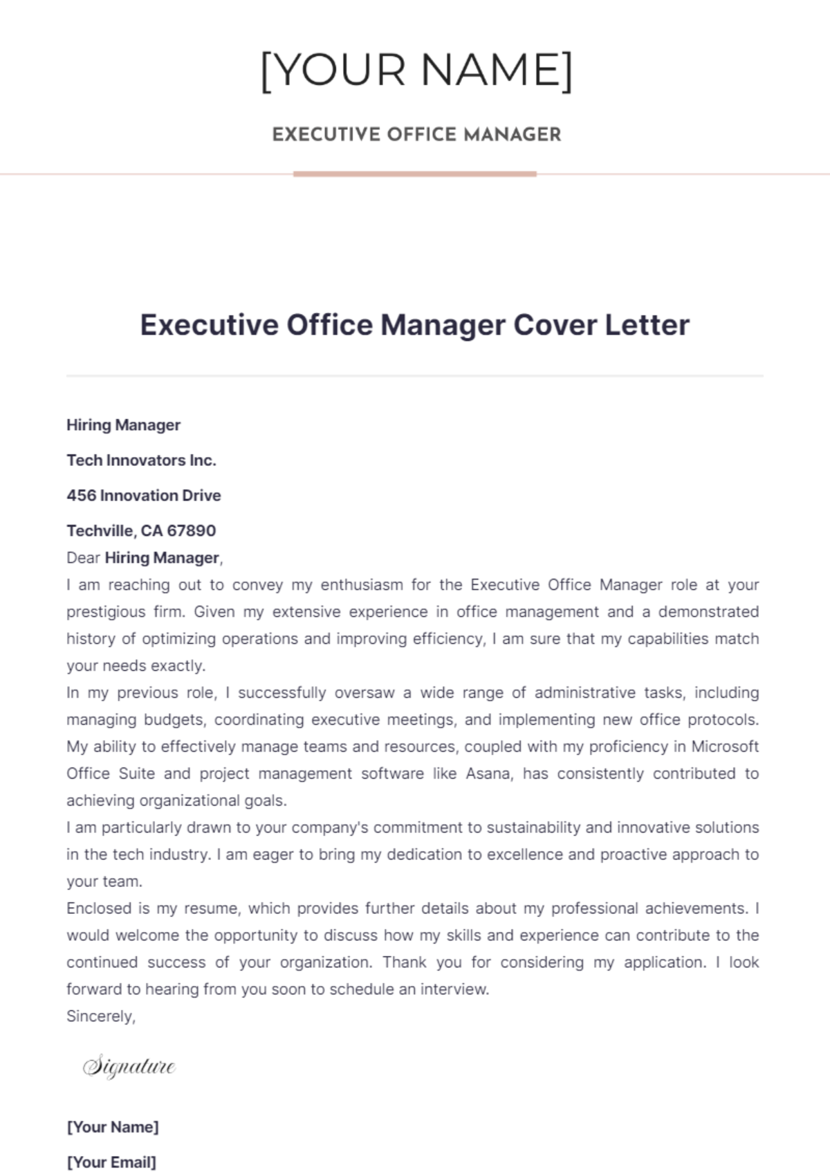 Executive Office Manager Cover Letter - Edit Online & Download