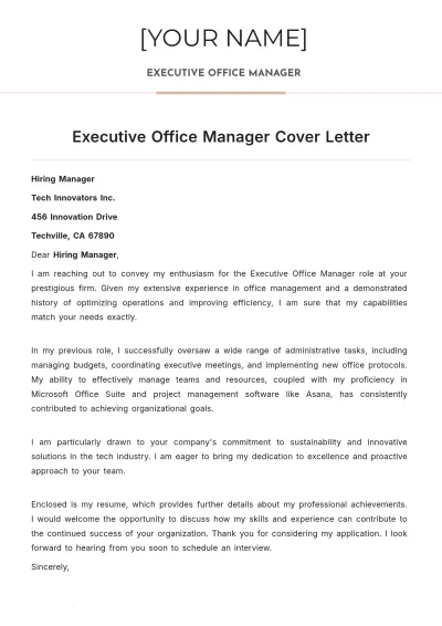 Free Executive Office Manager Cover Letter to Edit Online