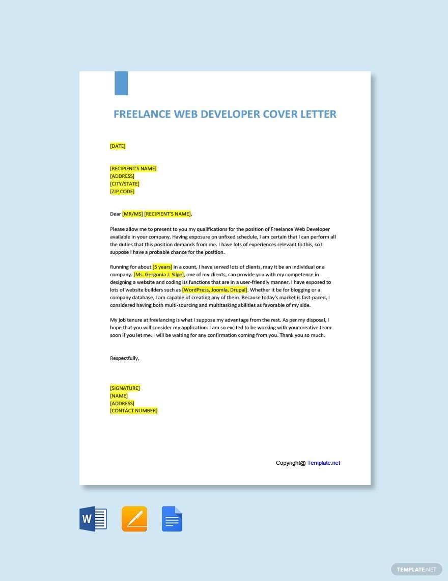 Freelance Web Developer Cover Letter Template