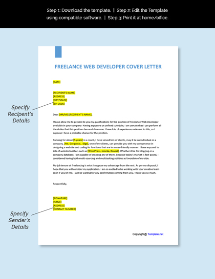 Freelance Web Developer Cover Letter Template - Google Docs, Word ...