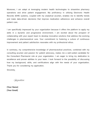 Free Consultant Pharmacist Cover Letter to Edit Online