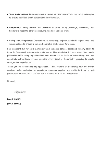 Free Event Bartender Cover Letter to Edit Online